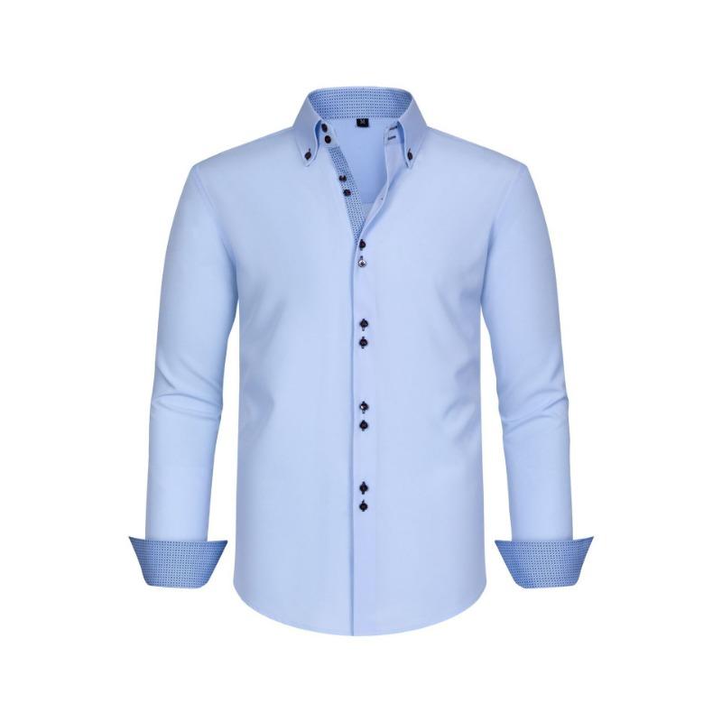 Men Contrast Lining Long Sleeve Button Down Dress Shirt