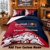 Juego de Ropa de Cama con Patrón Red Bull Racing de 3 Piezas con Nombre Personalizado, Sábana y Fundas de Almohada para Dormitorio del Hogar