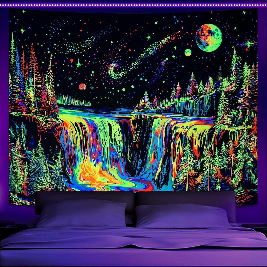 VIKAMA Black And White Starry Night Mountain Tapestry Bedroom Aesthetic Moon Tapestry Dark Natural Forest Wall Hanging