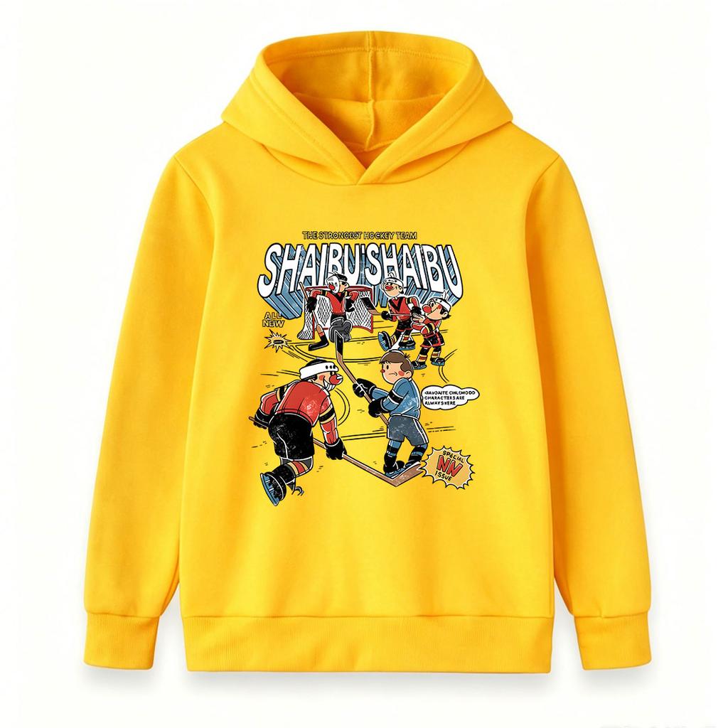 Kids Boys Girls Pullover Hoodie, Cute Cartoon Ice Hockey Team Printed Warm Casual Hooded Sweatshirt, Comfy Long Sleeve Pullover for Daily Wear Sports