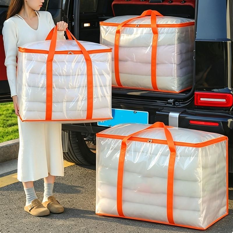 Closet Comforter Storage Bag With Clear View Body, Top Access and Carry Handles for Dorm Packing and Fabric Storage