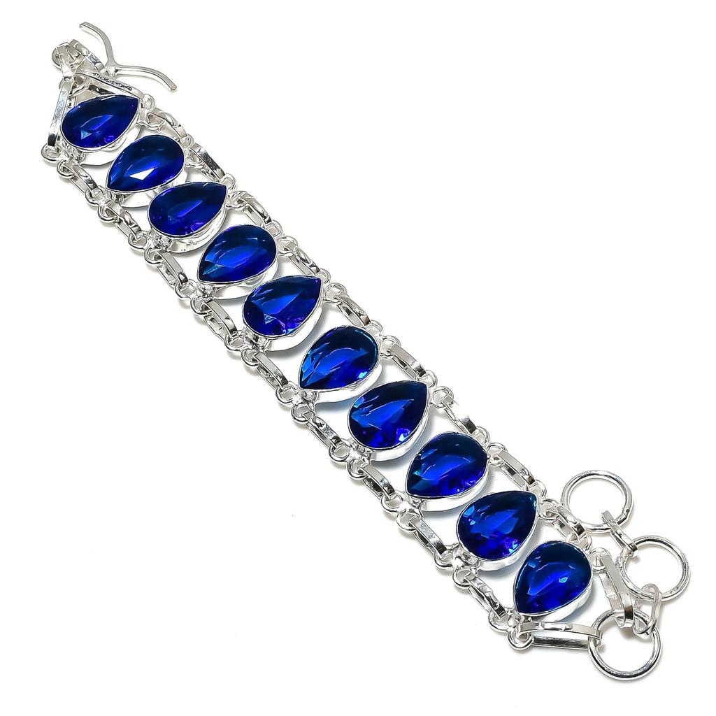 Bracciale Zaffiro Blu Pietra di Zaffiro Blu Bracciale in Argento Sterling 925 Fatto a Mano Bracciale Zaffiro Blu Per Regalo Bracciale Unisex Per Lei