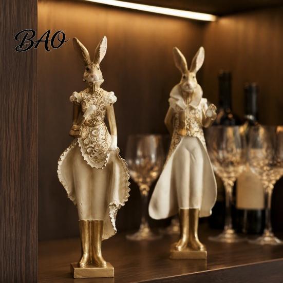 Housewarming Gifts for New Home Vintage Resin Mr & Mrs Rabbit Figurine, Dress Bunny Statues, Farmhouse Unique Aesthetic Room Accessories Country
