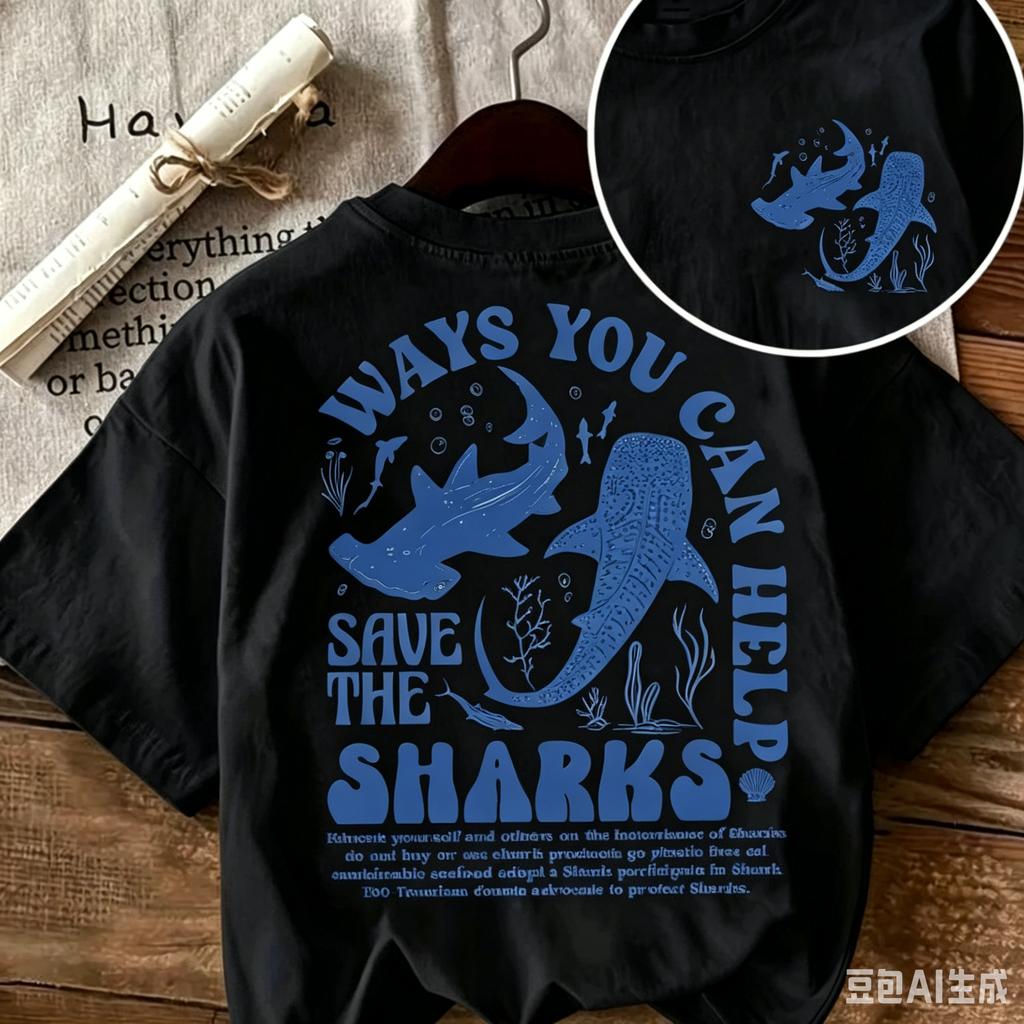 Eco Ocean Conservation Shark T-shirt Men Women Kids 2025 Summer Whale Shark Print Loose O-neck Short Sleeve Save The Ocean Tee