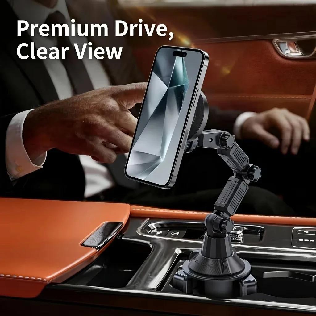 Car Cup Holder Phone Mount, Magnetic Long Arm Cell Phone Holder for Car, 360 Rotatable Mechanical Foldable Phone Bracket