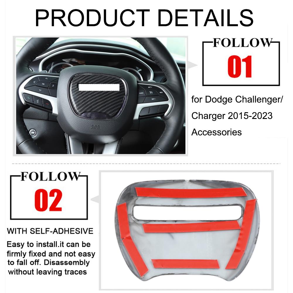 Car Center Steering Wheel Decoration Cover Trim Stickers for Dodge Challenger Charger 2015-2025 2025 Carbon Interior Accessories
