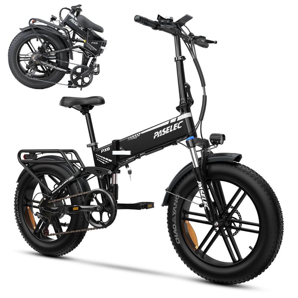Paselec PX6 Bicicletă electrică pliabilă de 20 inch, 9 viteze, frâne hidraulice și baterie detașabilă 48V12Ah