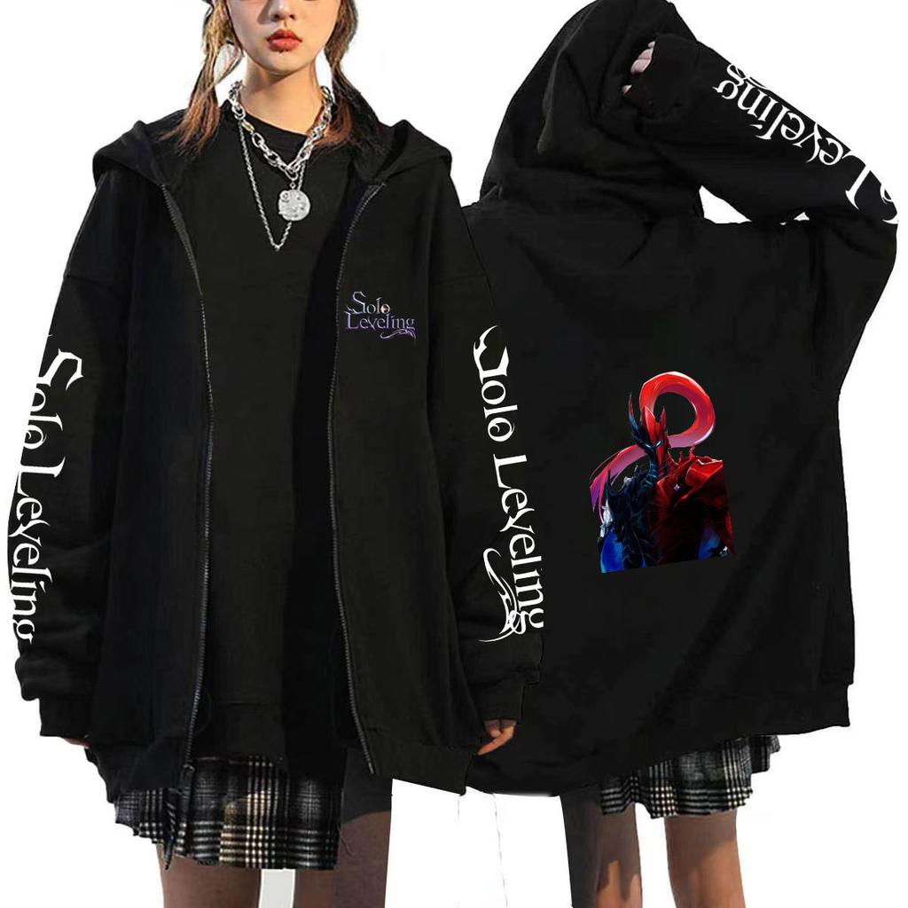 Solo Leveling Harajuku Anime Zipper Hoodies Mens Casual Zipper Coats Cartoon Printed Sweatshirts Hip Hop Hoody Streetwear Hooded Cardigan Tops