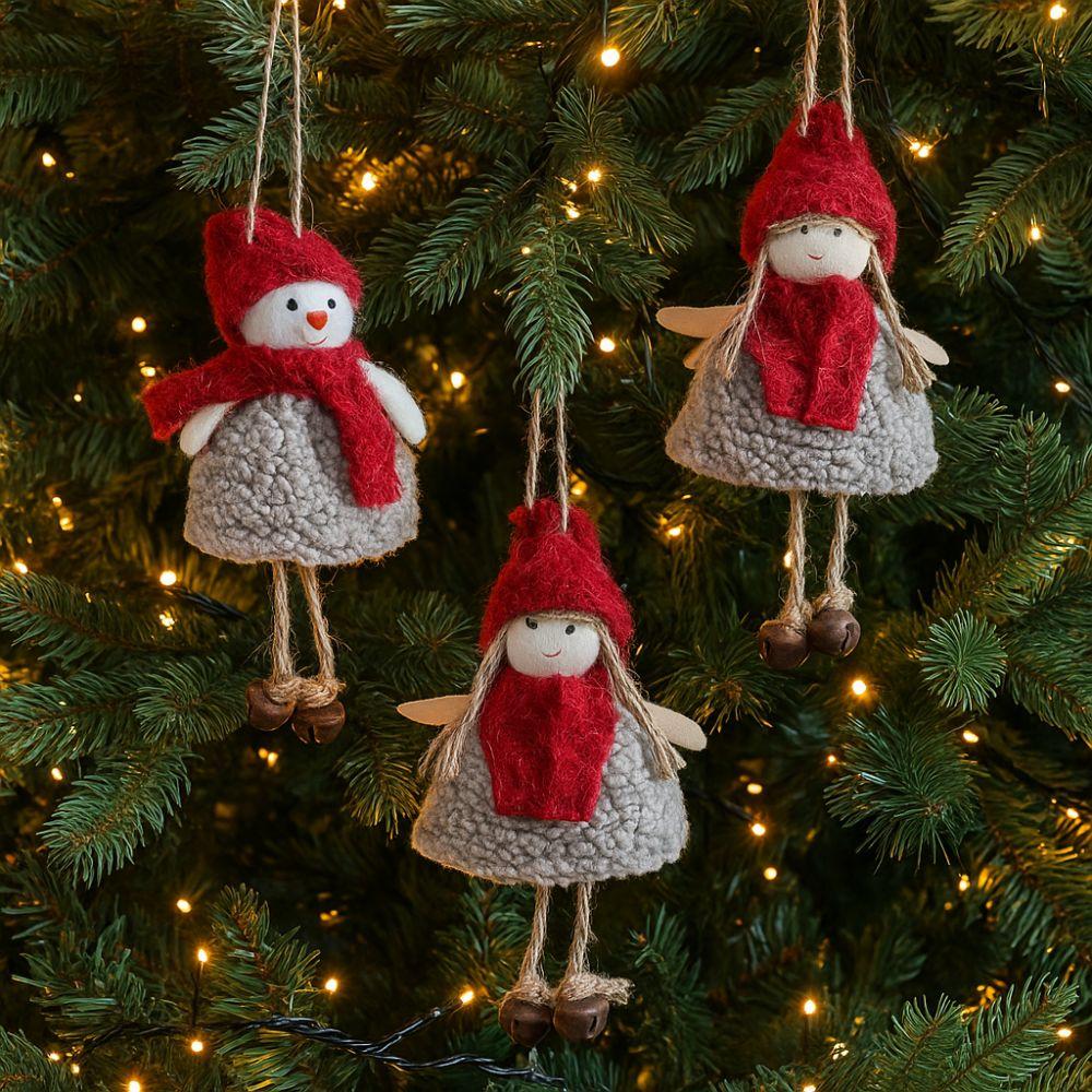 Christmas Snowman Pendant Santa Claus Reindeer Girl Doll Hanging Pendant with Bells Xmas Tree Pendants Christmas Decoration