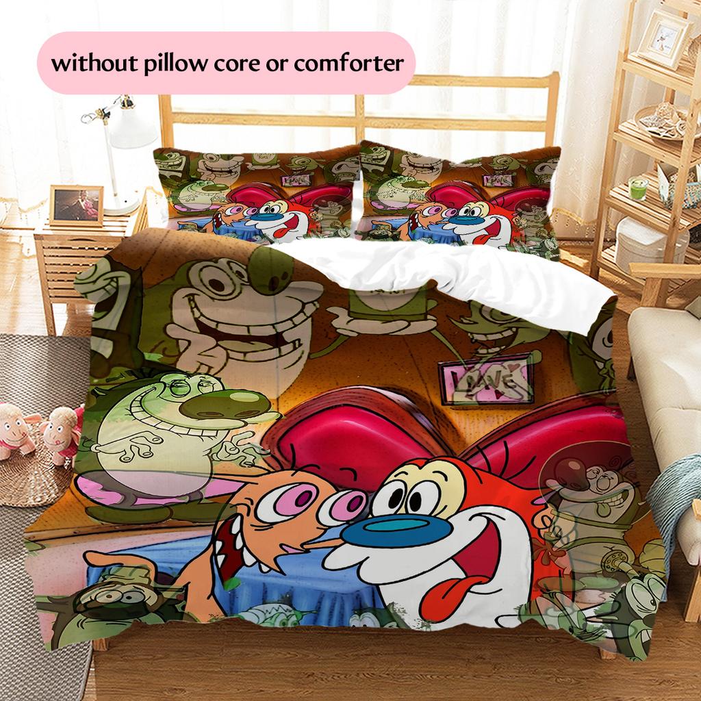 Ren & Stimpy  Pattern Bedding Quilt Set  Home Decoration  Gift (1 * duvet cover + 2 * pillowcase  without core)