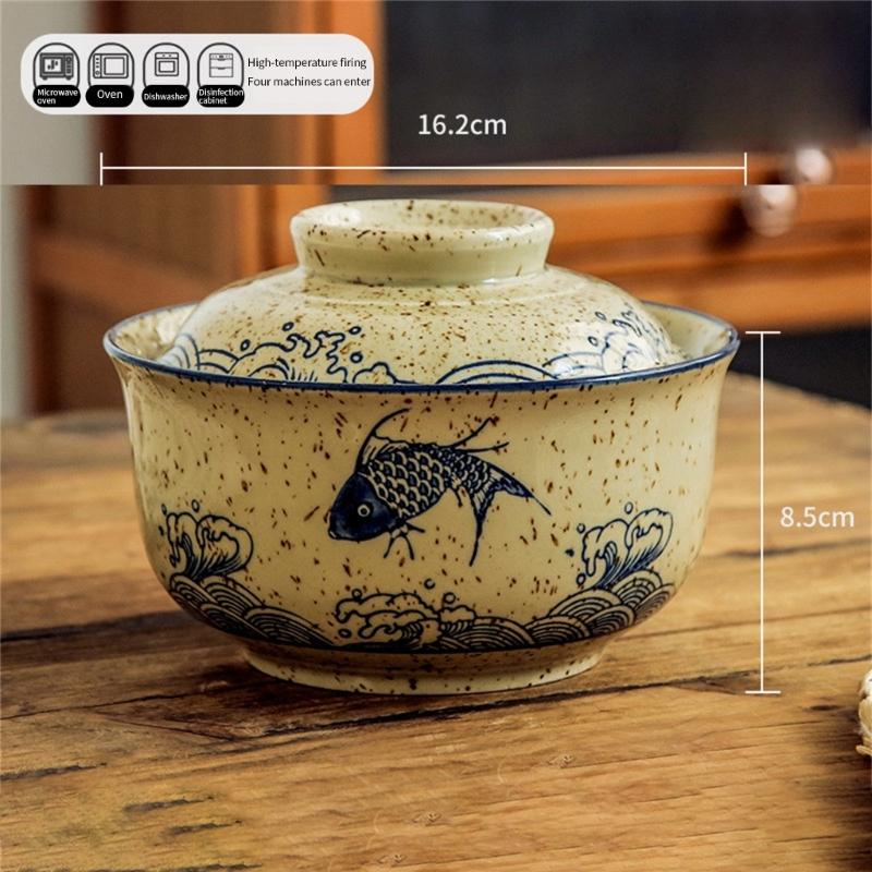 Elegant Ceramic Ramen Noddle Soup Bowl with Lid Microwave Oven and Dishwasher Safe for Formal Dining and Daily Activity