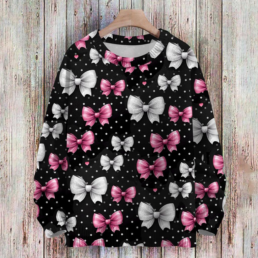 Women's Casual Long Sleeve Bow Woolen Sweatshirt Fall  Vacation Long Sleeve Pullover