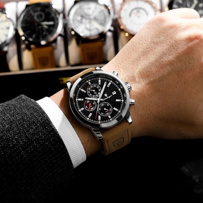 POEDAGAR Functional Luxury Man Wristwatch Date Waterproof Luminous Chronograph Men Watch Male Leather Quartz Watches