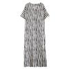 Summer new cotton and linen literary and retro loose and thin V-neck vertical striped robe dress women