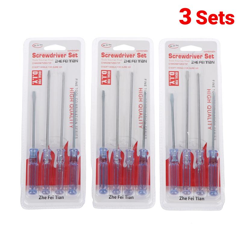 Slotted Cross Hand Screwdriver Set 4Pcs Transparent Blue Handle Manual Repair Tools for Home Garage Workshop