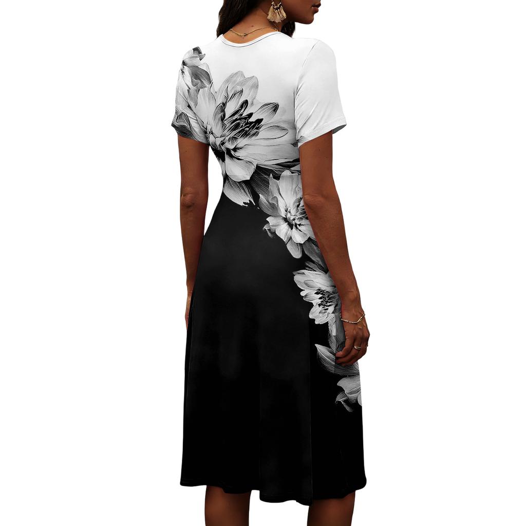 Ladies' Floral Casual Fashionable Short Sleeved V-neck Dress