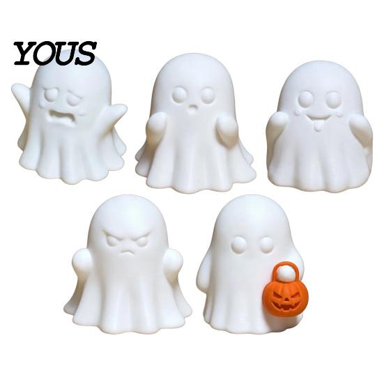 Cute Pumpkin Ghost Decor 5Pcs Halloween Decorations, Miniature Figurines, 3D Printed Desktop Window Displays for Party Supplies, Creative Cake Toppers
