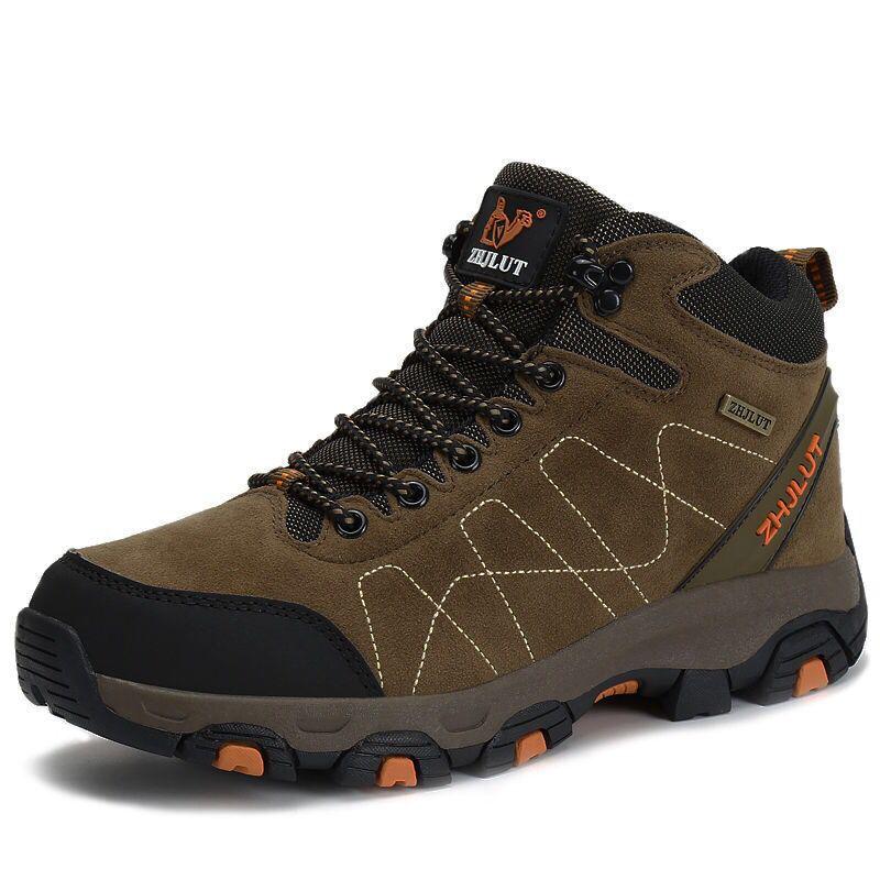 Men's High-Top Leather and Fur Hiking Boots - Warm, Non-Slip, Winter-Ready