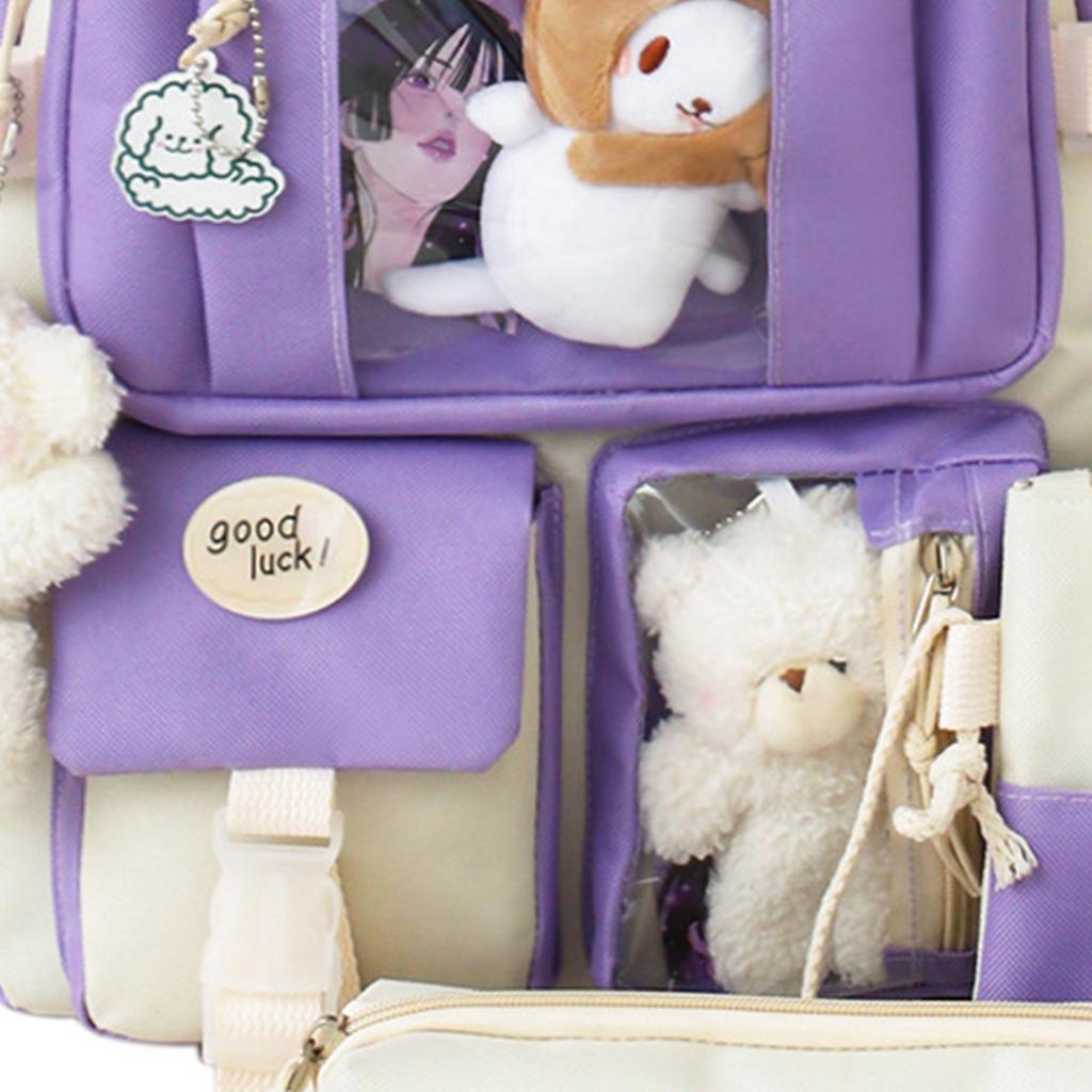 5 stk Ryggsekksett Student Søt Skoleryggsekk Messenger Bag Skulderveske Penal Håndveske Svart