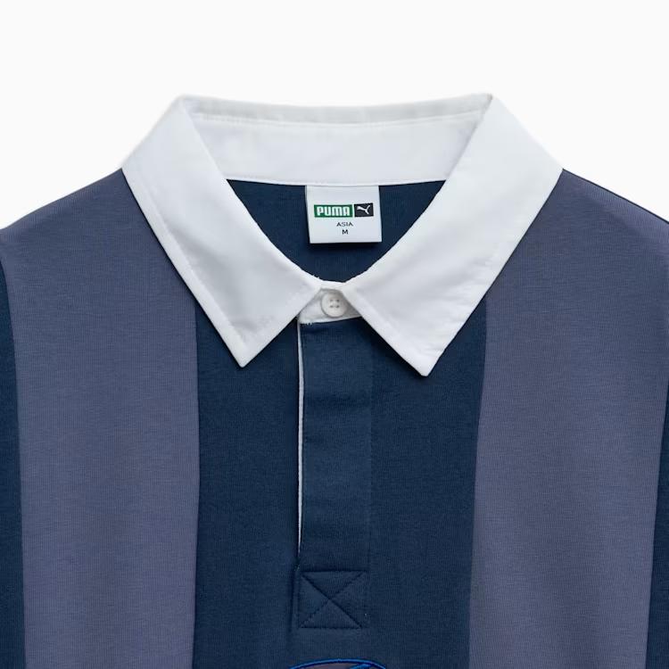 Puma Camisa Polo de Manga Larga con Cuello Polo y Rayas Empalmadas para Hombre Tops Azul Marino 94090702