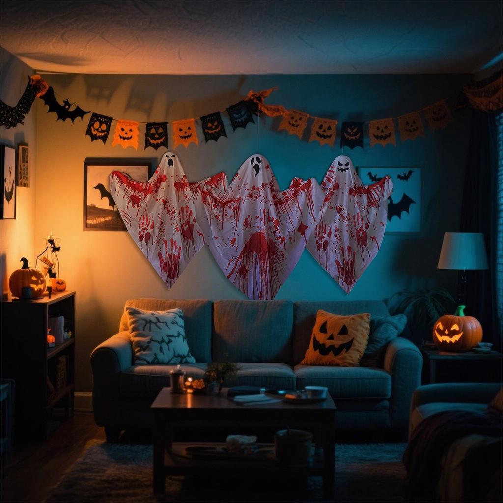 Horror Themed Flying Spirit Prop Halloween Hanging Ghost With Gore Effects For Escape Rooms Haunted Houses Dark Parties Prop
