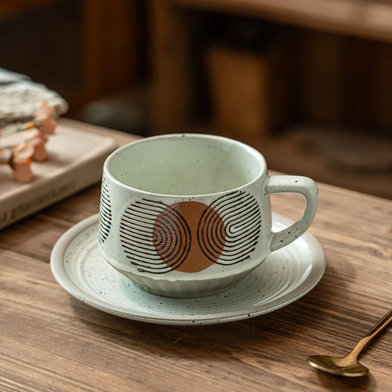 Premium Sense Retro Keramik Kaffeetasse und Untertasse Set Kreative Latte Tasse Haushalt Teetasse Exquisite Tasse