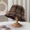 New retro plaid basin hat textured woolen wide-brimmed bucket hat autumn and winter versatile warm hat