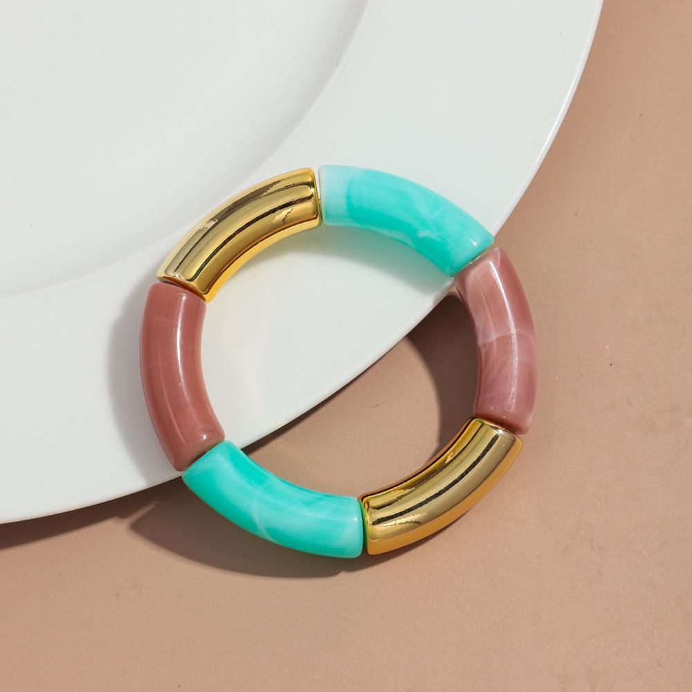 Retro Acrylic Chunky Bamboo Curved Tube Bracelets for Women Boho Mixed Color Resin Stretchy Stack Bangles Trendy Jewelry Gifts