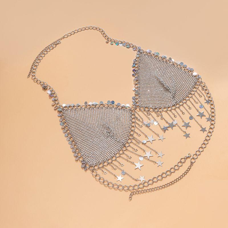 Transition Sexy Bar Club Chest Necklace Body Chains Sexy Street Wear Fashion Air Drill Tassel Vest Gold