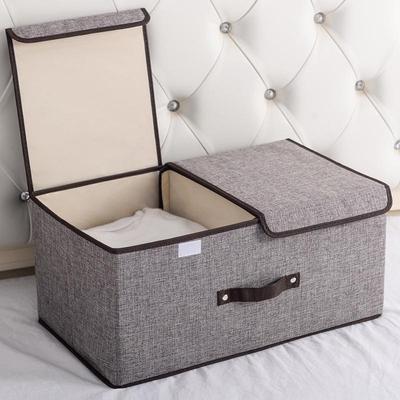 Boîte de Rangement et Organisateur Pliable en Coton Lin à Double Couvercle