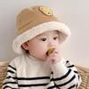 Japanese-Style Children's Plush Suede Bucket Hat - Winter Warmth with Little Bear Design for Boys and Girls