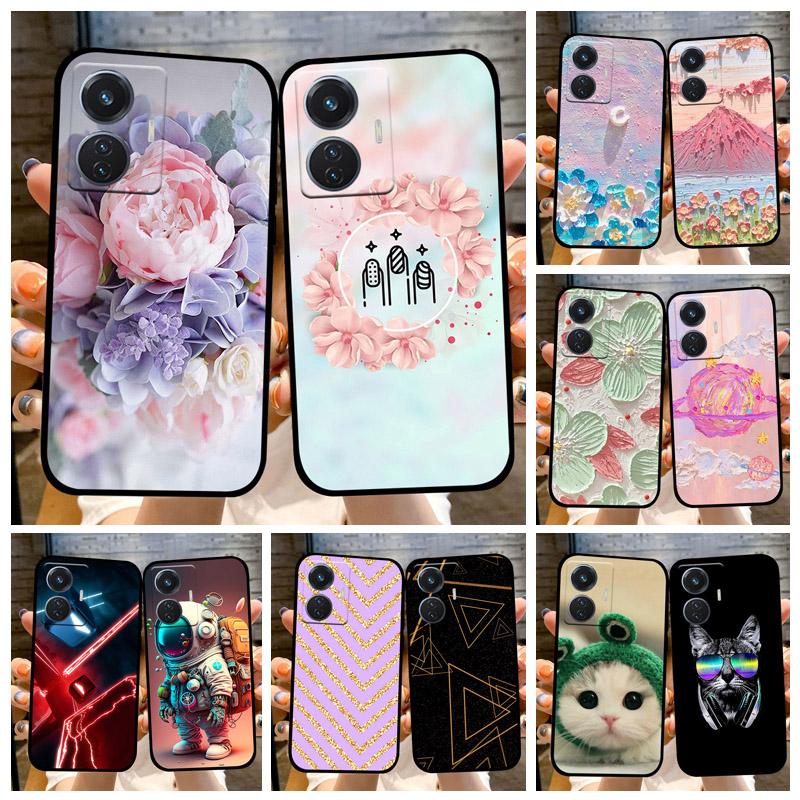 For Vivo T1 4G Case V2153 Covers TPU Black Silicone Landscape Cover for Vivo T1 44W Case VivoT1 Y55 4G Shockproof Soft Shells