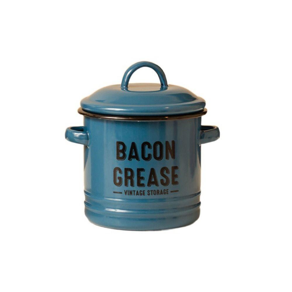 Decorative Enamel Grease Container with Enamel Ears Seasoning Tanks Porcelain Oil Tank Restaurant