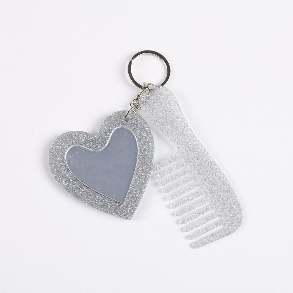 Simple Comb Mirror Keychain Mini Heart Car Keyring Creative Keychain Pendant Gift