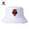 Dunkler Totenkopf Deejay mit Albanischer Flagge Fischerhut Unisex Damen Lustig Albanien DJ Skelett 3D Grafikdruck Boho Kreativ Baseballkappen
