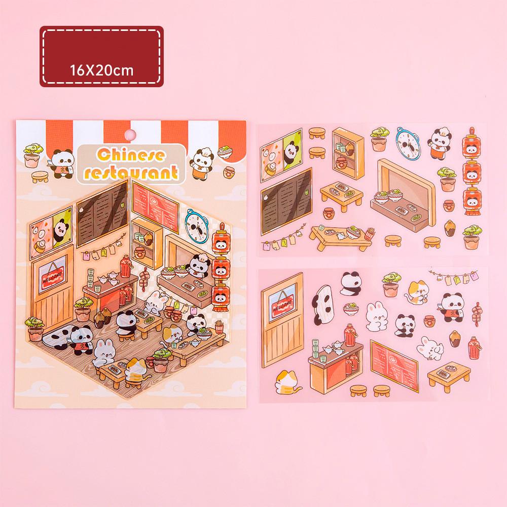 Cartoon Food Street Landscape Sticker Cabin Scene DIY Toy Game Sticker Festival Birthday Gift for Kids Girls and Children