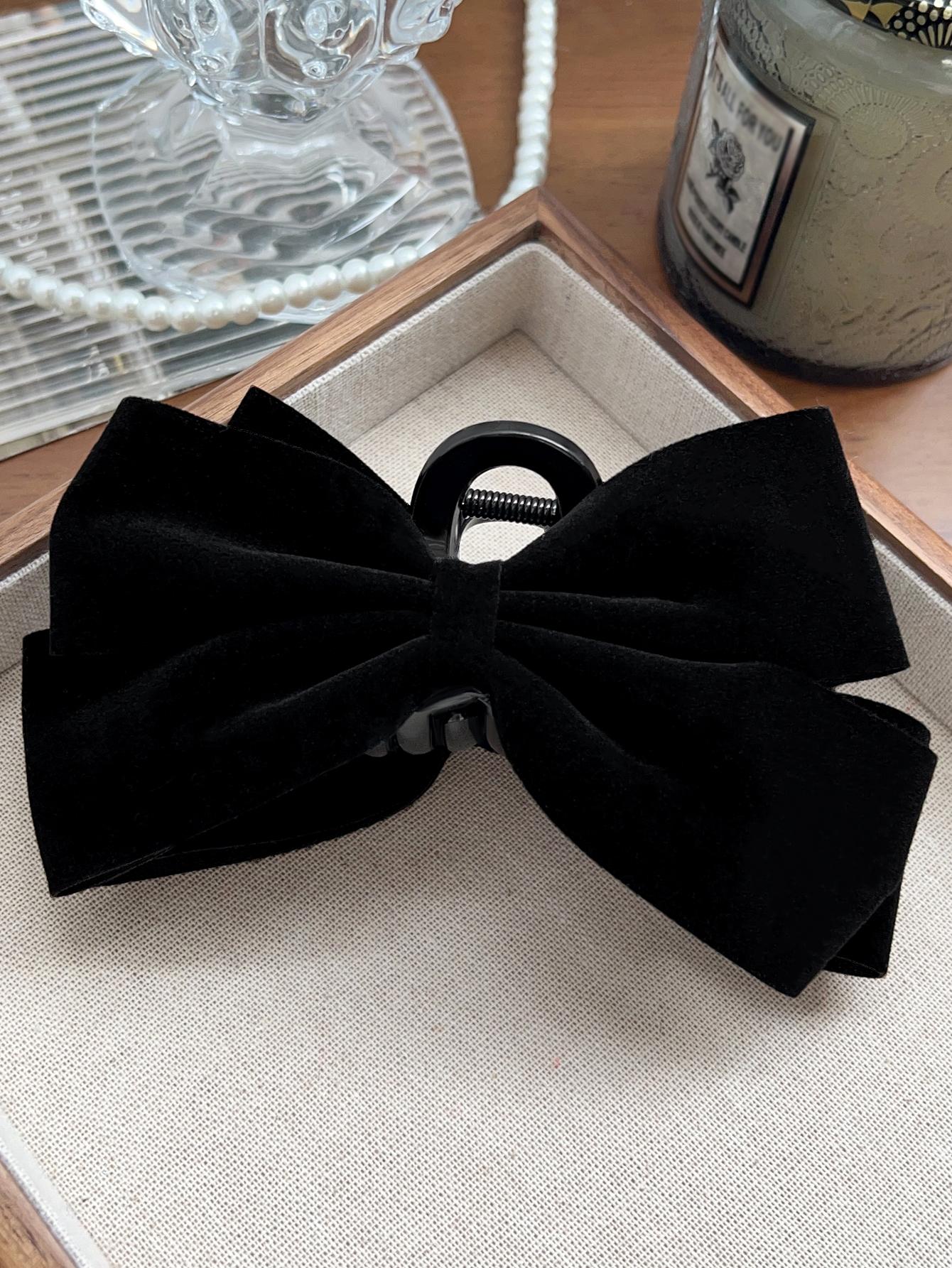 

Розовые бархатные заколки-крабы для волос с бантом для женщин и девочек, аксессуары для волос с бантом для густых и тонких волос, большие нескользящие заколки с бантом черного цвета