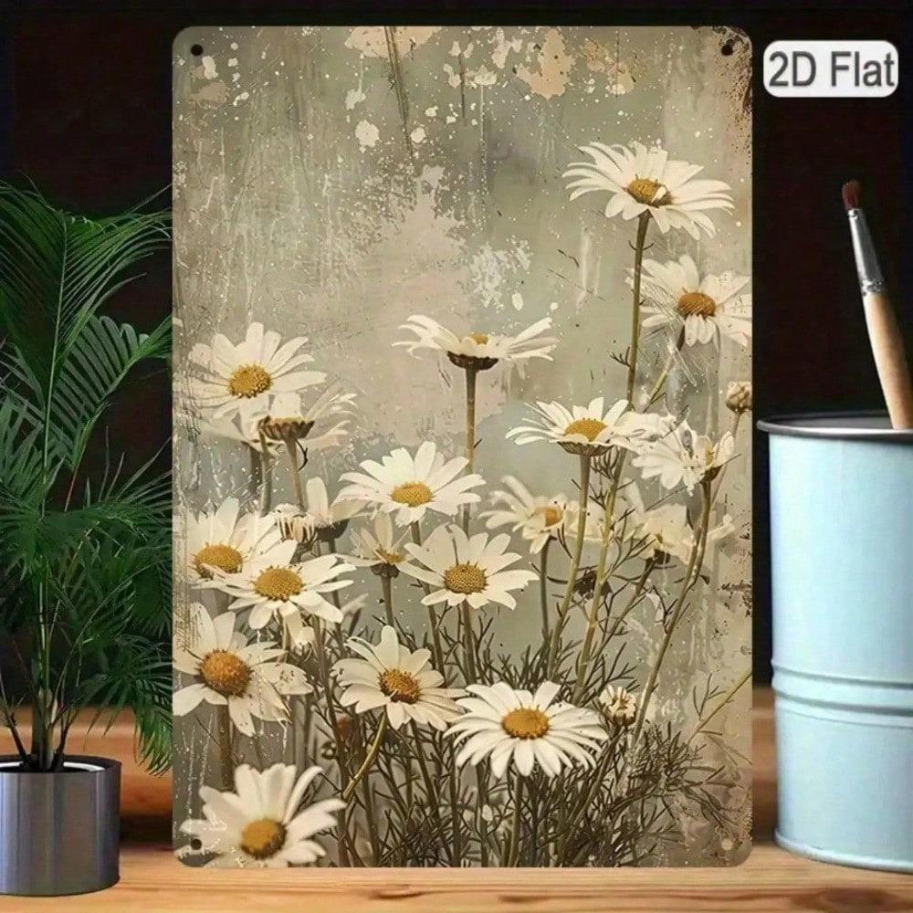 Vintage Daisy Tin Sign 8x12 Inch Floral Wall Art Farmhouse Decor for Living Room Kitchen 20x30 Cm