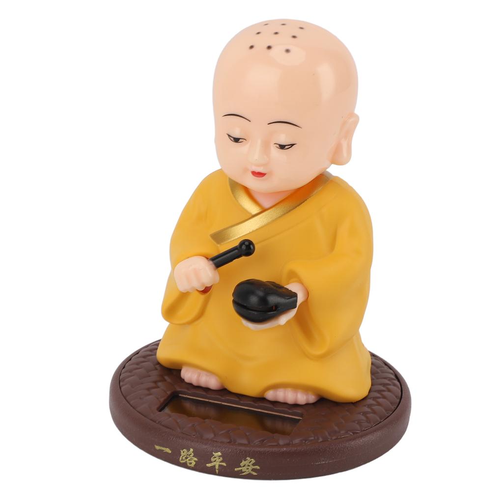 Solar Little Monk Figurine Automatic Head Shaking Decorative Funny Statue Ornament for   Car Dashboard Home