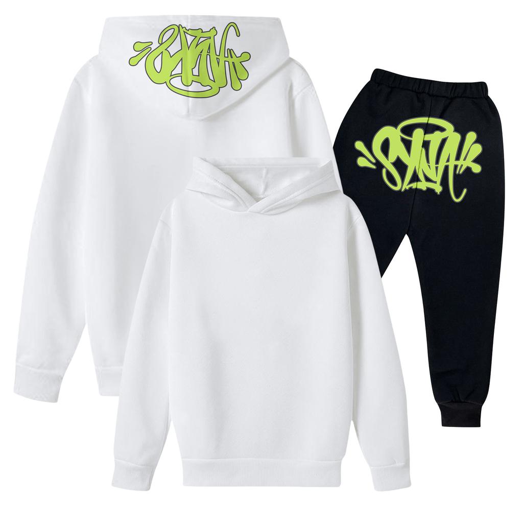 Kids' Long Sleeve Loose Pullover Letter Print Drawstring Hooded Sweatshirt Set