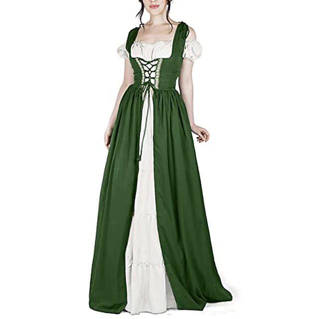 Medieval Themed Costume Dress With Linen Blend Fabric And Flared Skirt For Cosplayers And Enthusiasts