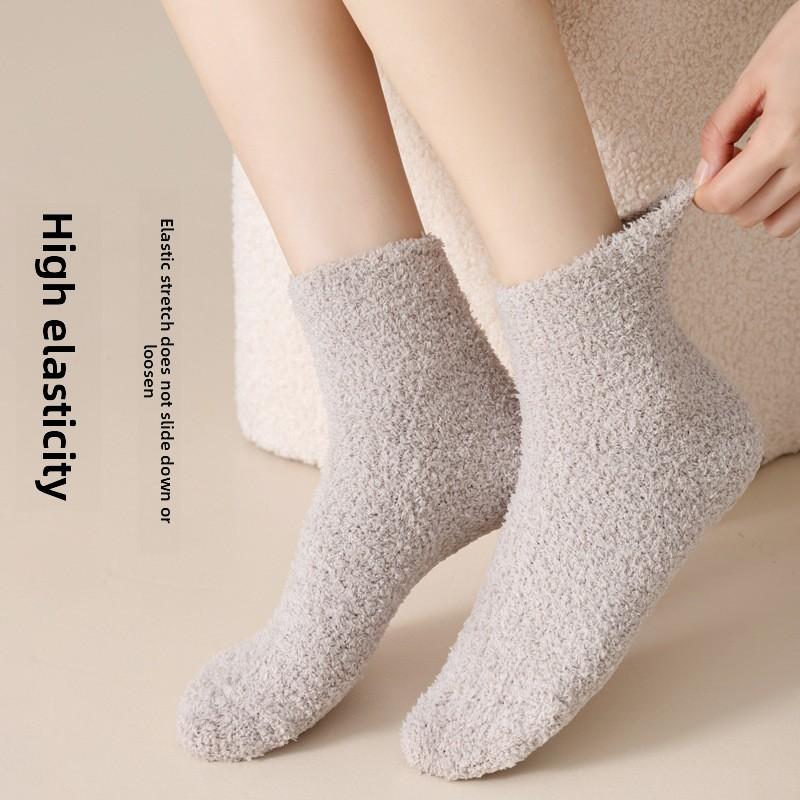 Coral Fleece Socks, Women's Autumn and Winter Sleep Socks, Warm and Non-shedding Mid-calf Socks, Thick Socks