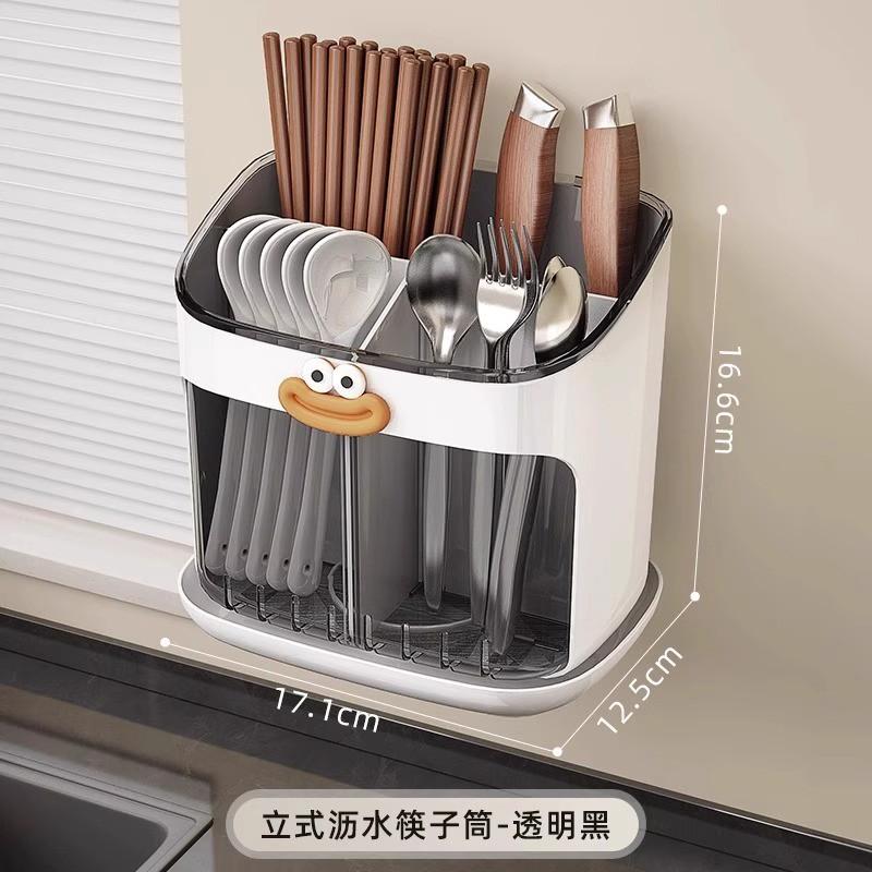 Wall-Mounted Plastic Chopstick Holder With Drainage Rack Kitchen Countertop Or Cabinet Modern Minimalist Storage Organizer