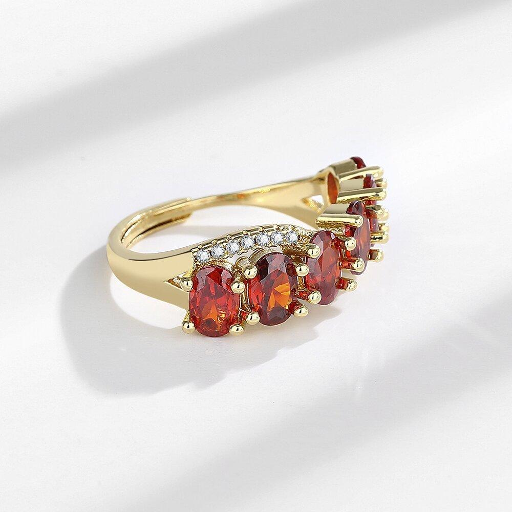 Copper Oval Red Zircon Design Elegant Gorgeous Gold Ladies Ring