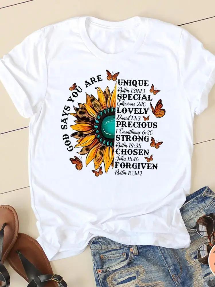 Clothing Casual FeUnisex Tshirts Ladies Graphic Letter Style Cute Sweet Sleeve Fashion Women Print Tees Faith Aesthetic Clothes