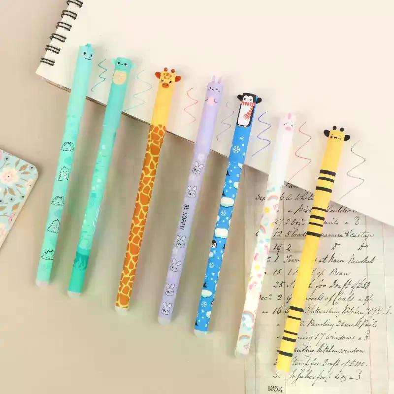 7Pcs Pen Bee Rabbit Giraffe 0.5mm Colored Pen Core Neutral Pen Cartoon Animals Erasable Gel For Writing School Supplies
