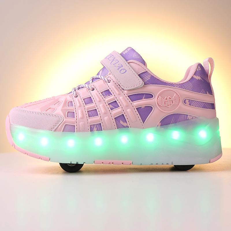 Four-wheel Roller Skates Children's Retractable Automatic Wheel Sports Shoes USB Charging LED Light Sports Shoes