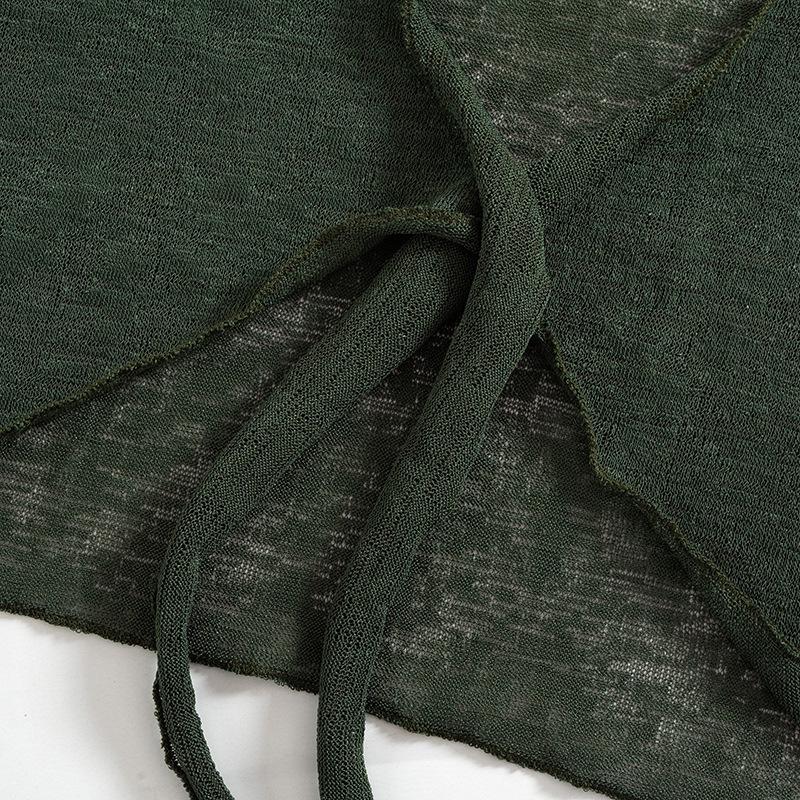 Ensemble crop top à manches longues à lacets en dentelle résille et jupe courte - Mode d'été européenne et américaine pour femmes