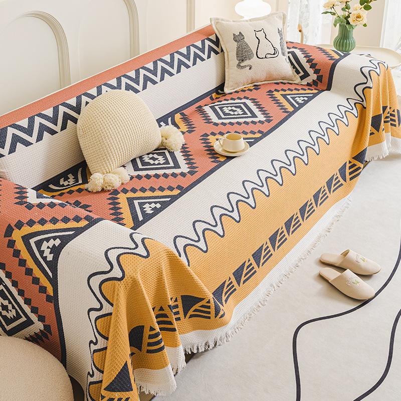 EIFLOY Bohemia Cotton Linen Sofa Towel Cover Universal with Fringes Corner Couch Slipcover Throw Blanket Furniture Protector