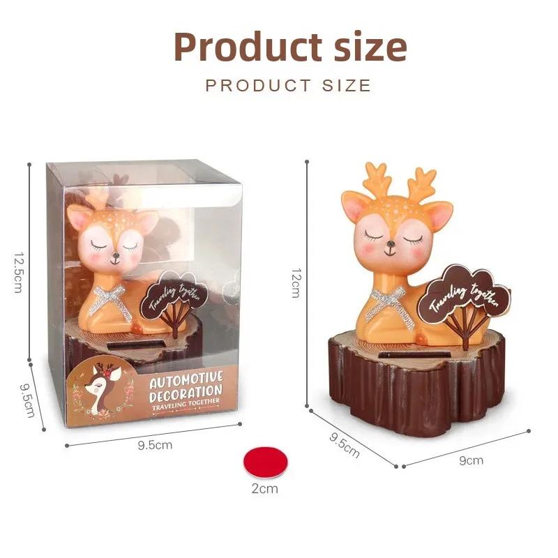 Solar Car Ornament Automatic Swing Deer Figurine Animal Doll Child Toy Holiday Gifts Center Console Car Accessories Home Decor